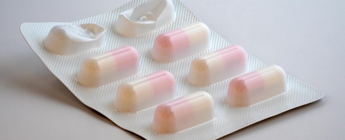 A blister pack of medicine in pill form